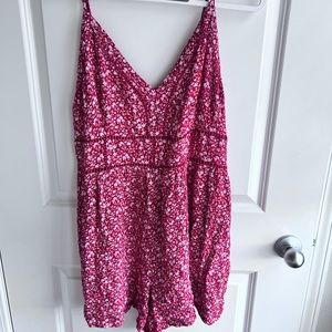 American Eagle Red Floral Romper